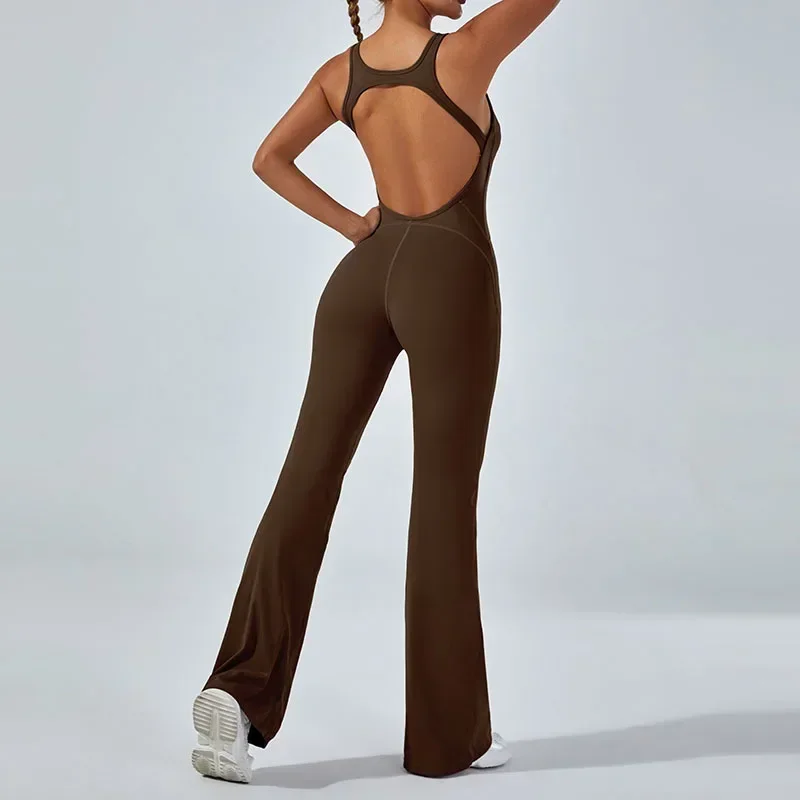 Seamless Yoga Jumpsuits Sports Fitness Peach Hip-lifting Flared Leggings Backless One-piece Workout Gym Tracksuits for Women