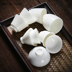 2pcs/lot Chinese Ceramic Tea Cup Teaware Suet Jade White Porcelain Handmade Teacup Tea Bowl Single Cup Master Cups Chinese Gift