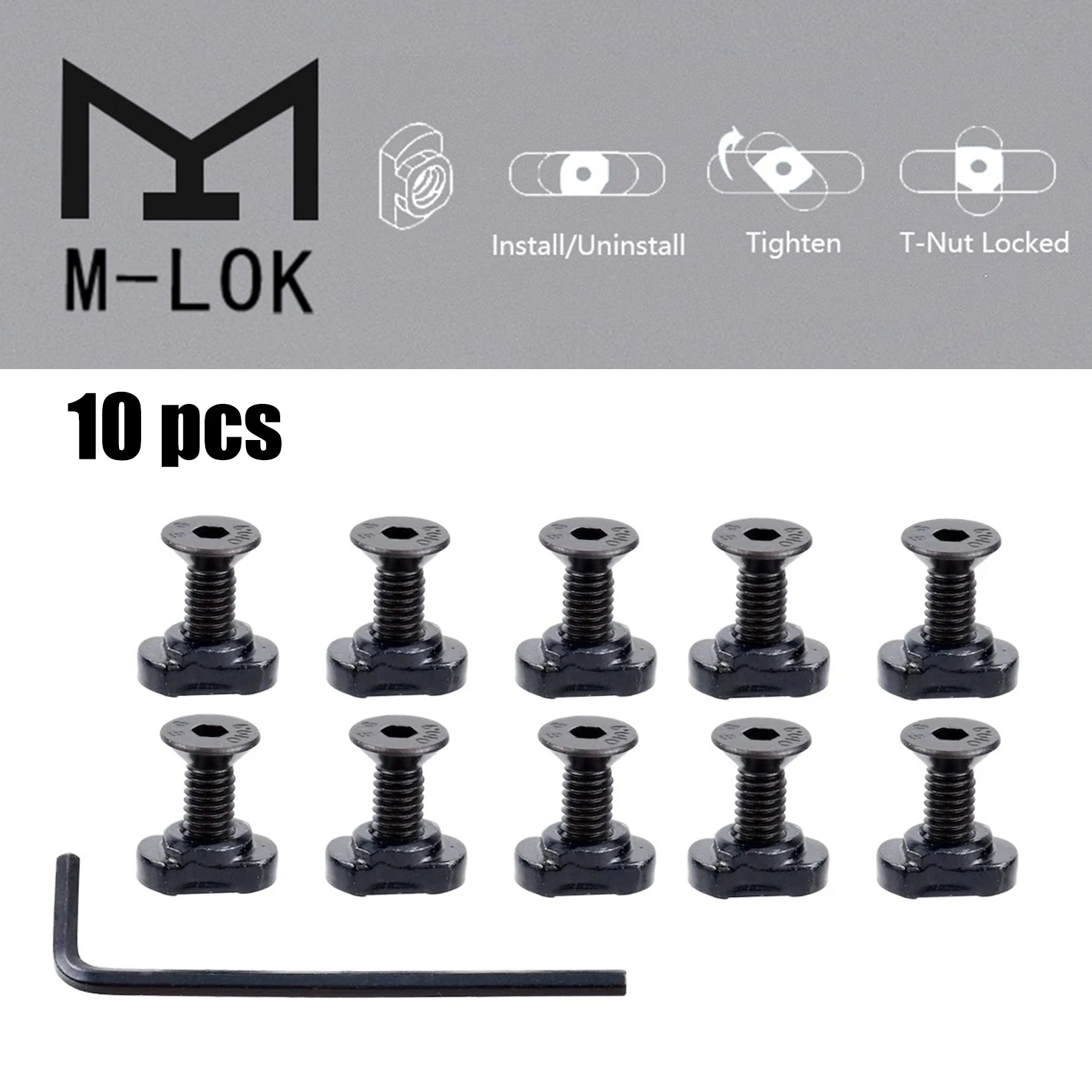 

10 Pcs M-LOK Screw and Nut Replacement Rail T-Nut Screw Replacement Set For MLOK Rail Airsoft Rifle Hunting Gun Accessories