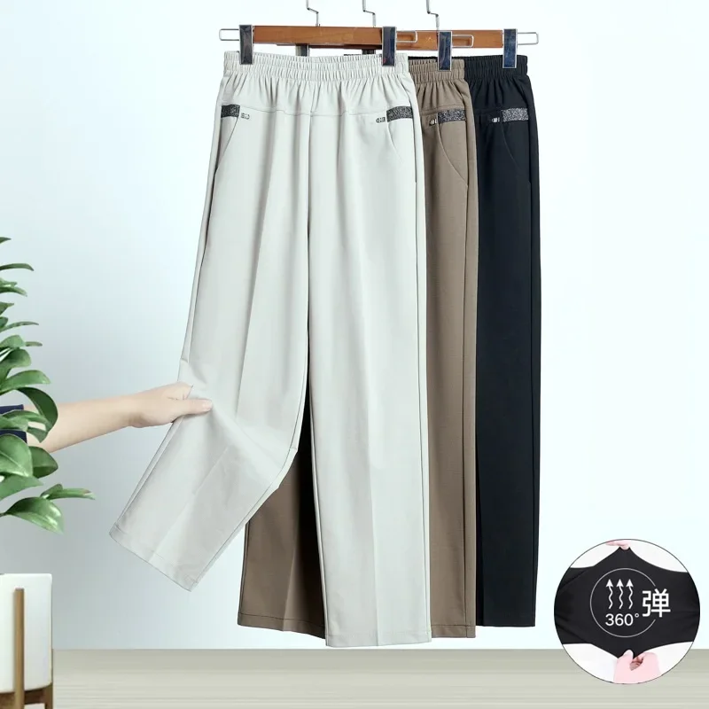 

Spring Summer Women Trousers New Solid Elastic High Waist Casual Pants Female Ankle-Length Straight Pants Seven Points Pants