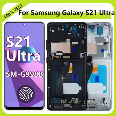 AMOLED S21 Ultra Screen for Samsung Galaxy S21 Ultra 5G G998B G998B/DS Lcd Display Touch Screen with Fingerprints with Frame