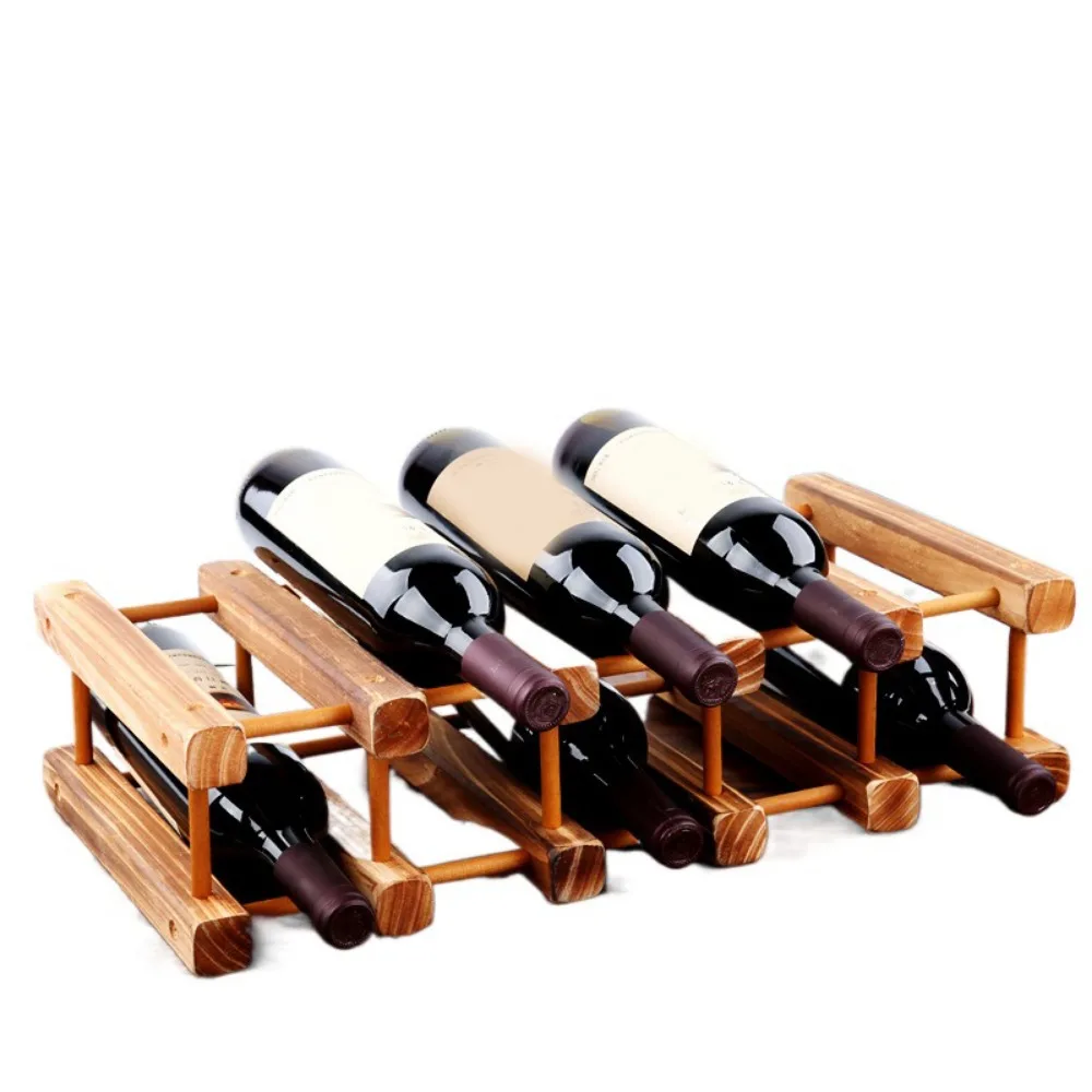 

Solid Wood Red Wine Rack Simple Style Decorative Bottle Display Holder Space Saving Stackable Champagne Bottles Organizer