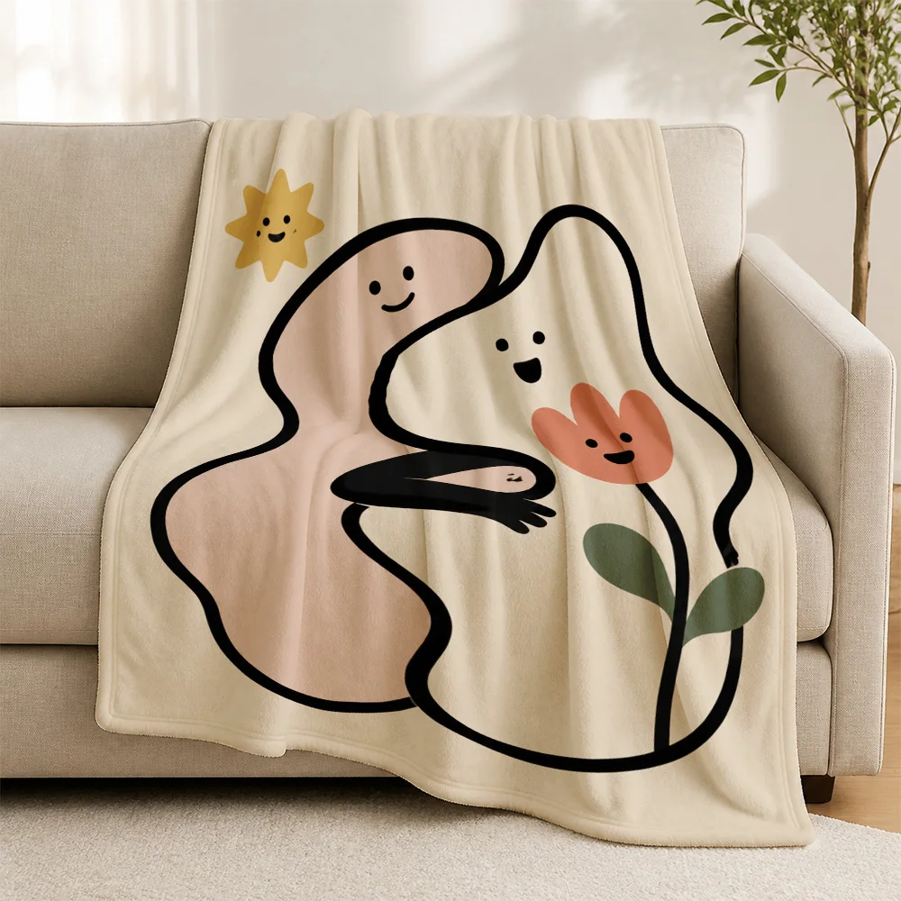 Soft Cozy Cute Minimalist Abstract Friends Throw Blanket Sofa Lap Throw Home Decor Gift for Living Room Couch Aesthetic Naptime