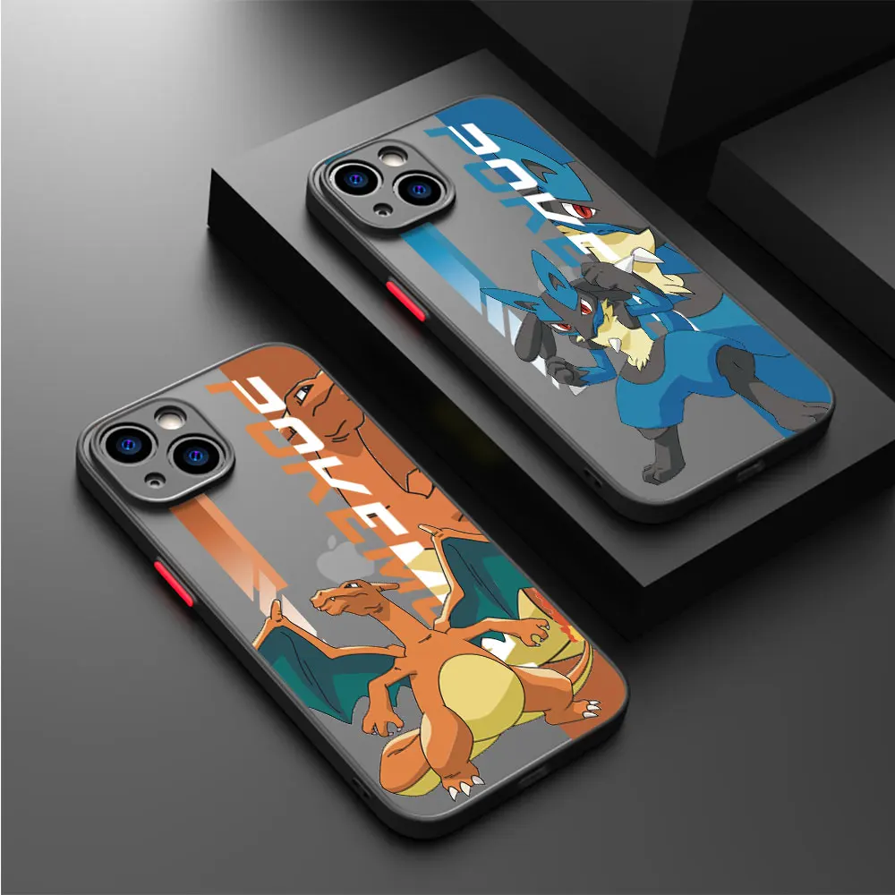 Matte Case for IPhone 15 13 12 11 14 Pro Max Mini X XS Max XR 6 7 8 Plus SE(2020) Shockproof Cases P-Pokemons Charizard Lucario