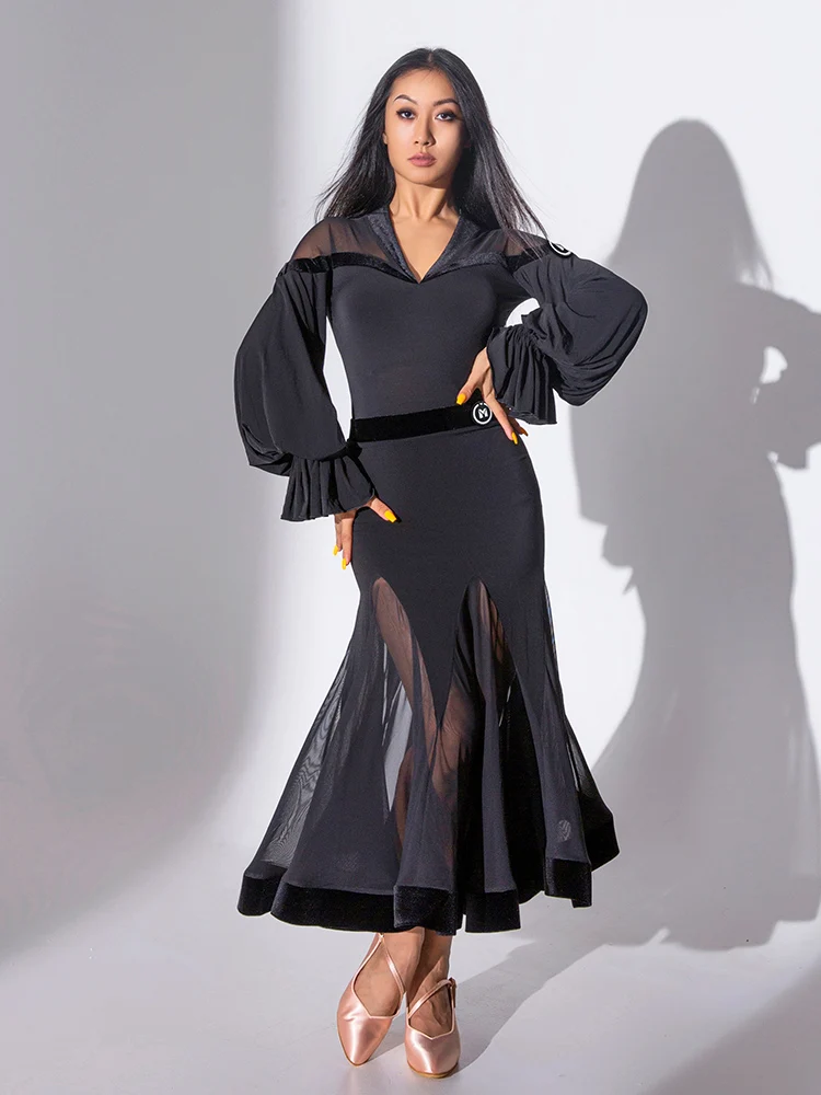 2022 Ballroom Dance Competition Dress For Women Long Sleeved Bodysuit Fishbone Skirt Suit Female Modern Dance Performance Dress