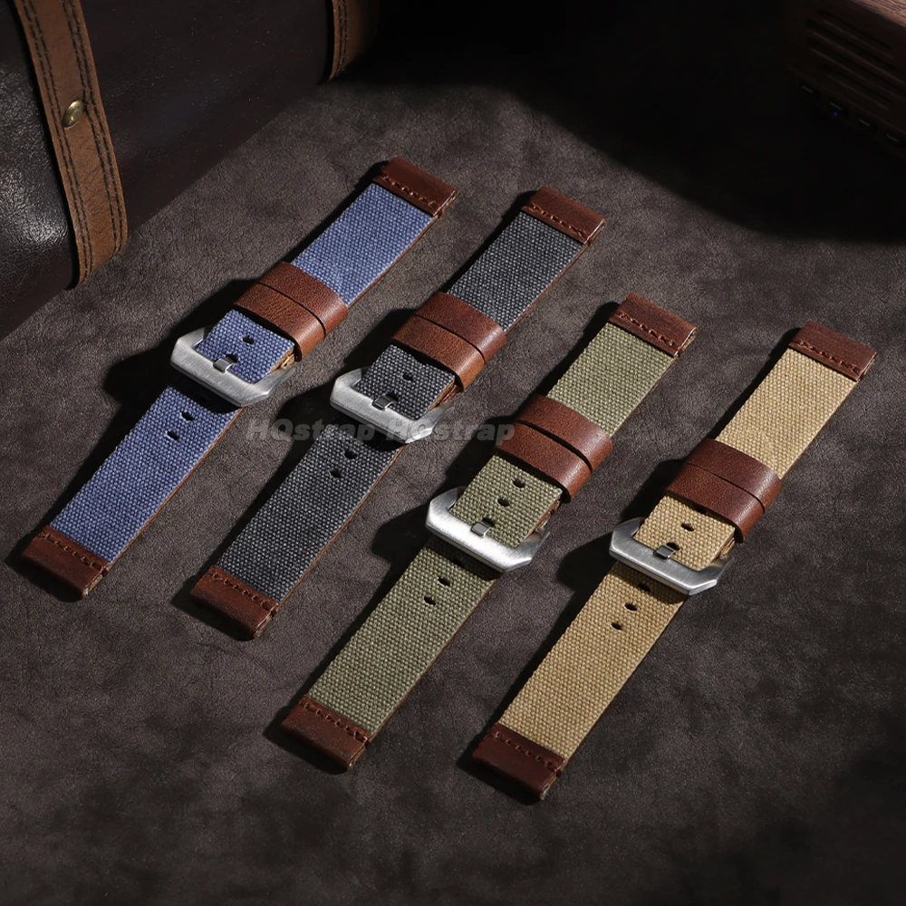 Handmade Nylon Leather Strap 20mm 22mm 24mm for Panerai for Omega Watchband Blue ArmyGreen Military Wristband Men Women Bracelet view 2