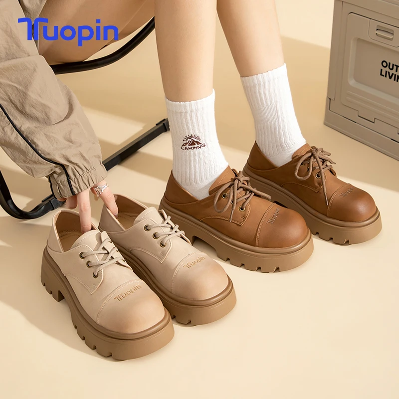 TuoPin Thick Sole Loafer Shoes, Women New Platform Shoes, Senior Sense of British Wind Leather Shoes