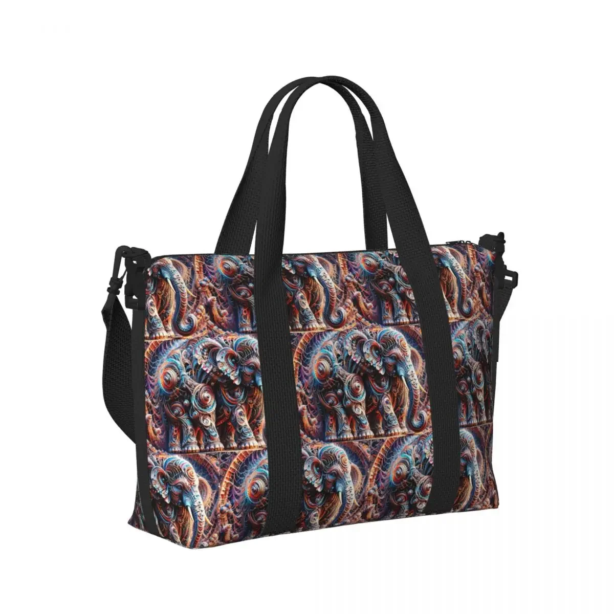 

Fractal Elephant Patterns Of Nature Beach Travel Bag Large Capacity Tote Bags for Gym Sport Women Shopping Duffle Shoulder Bag