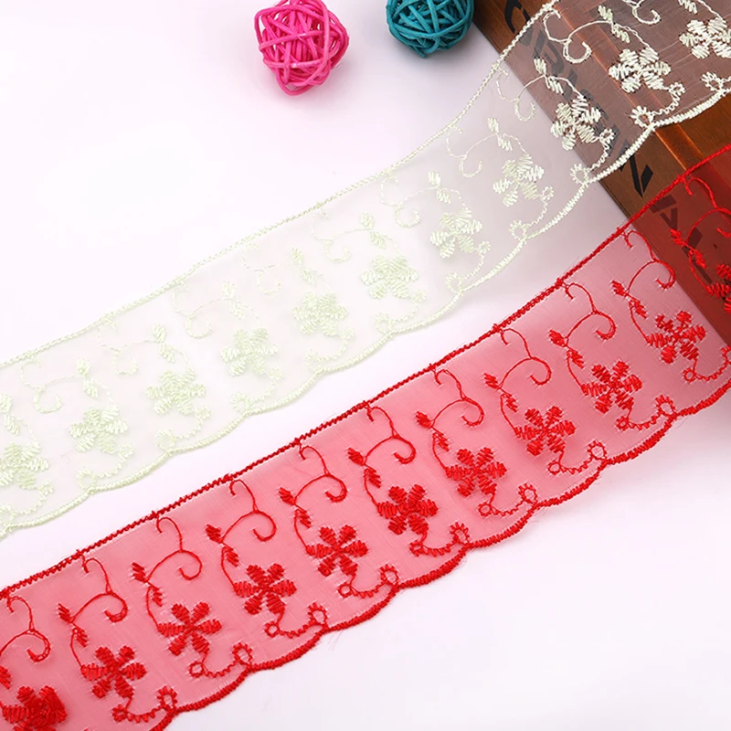 

2/5 Yards Embroidered Gauze Lace Ribbon Trim DIY Handmade Sewing Crafts Wedding Dress Supplies Fabric Embroidery 60mm Trimmings