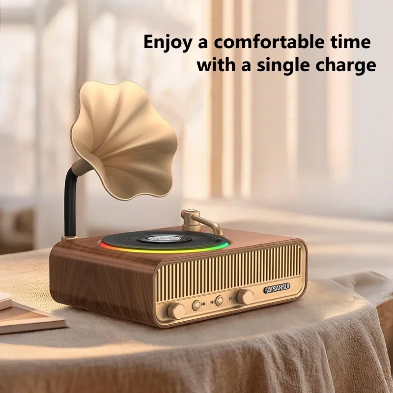 

V13 Wireless Bluetooth Speaker Retro Gramophone Table-top Hi-fi System Audio System High-Quality Sound Home Living Room Player