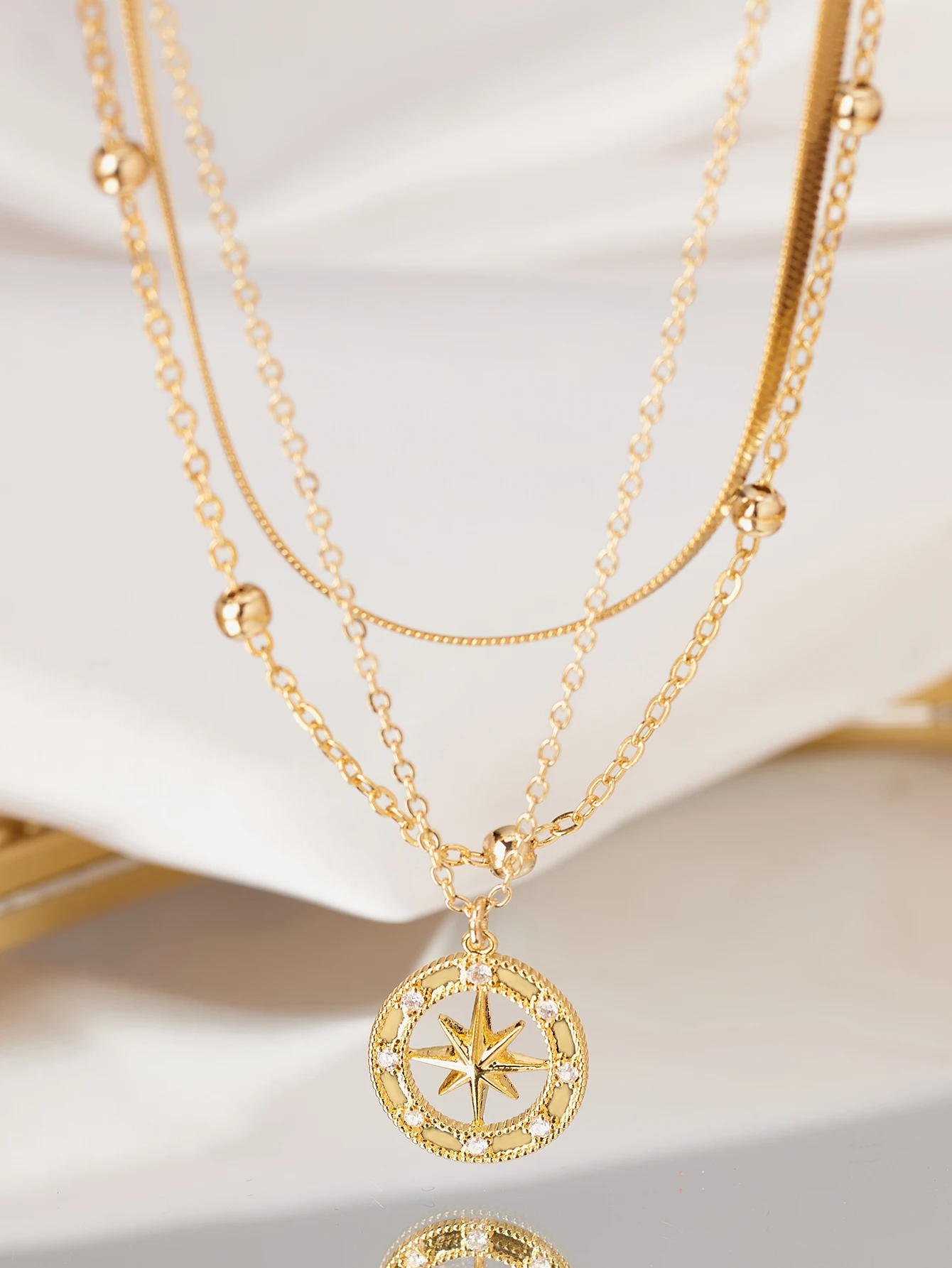 

New Multi-Chain Women Necklace Flat Cross Bead Chain Round Hollow Pentagram Party Vacation Gift-Giving Versatile Sweet Necklace