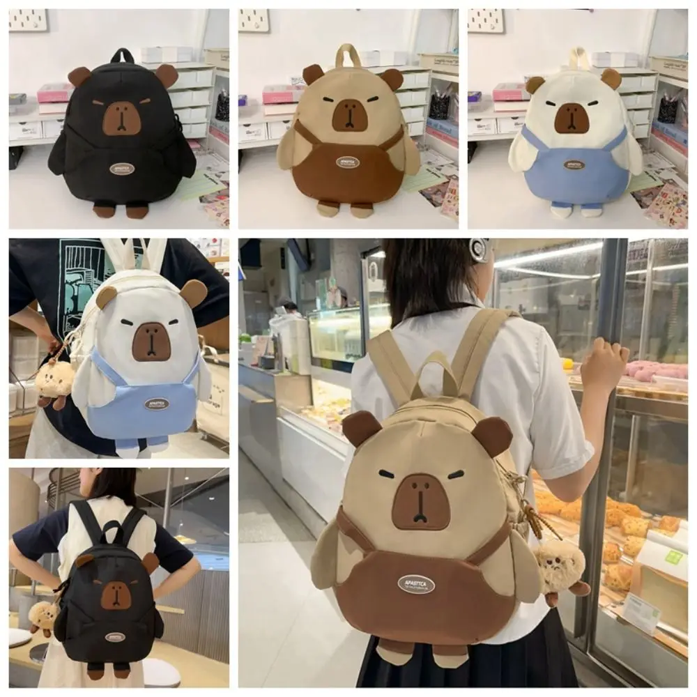 Kawaii Cartoon Capybara Backpack Nylon Storage Bag Children's School Bag Waterproof Travel Bag Cartoon Capybara Backpack School