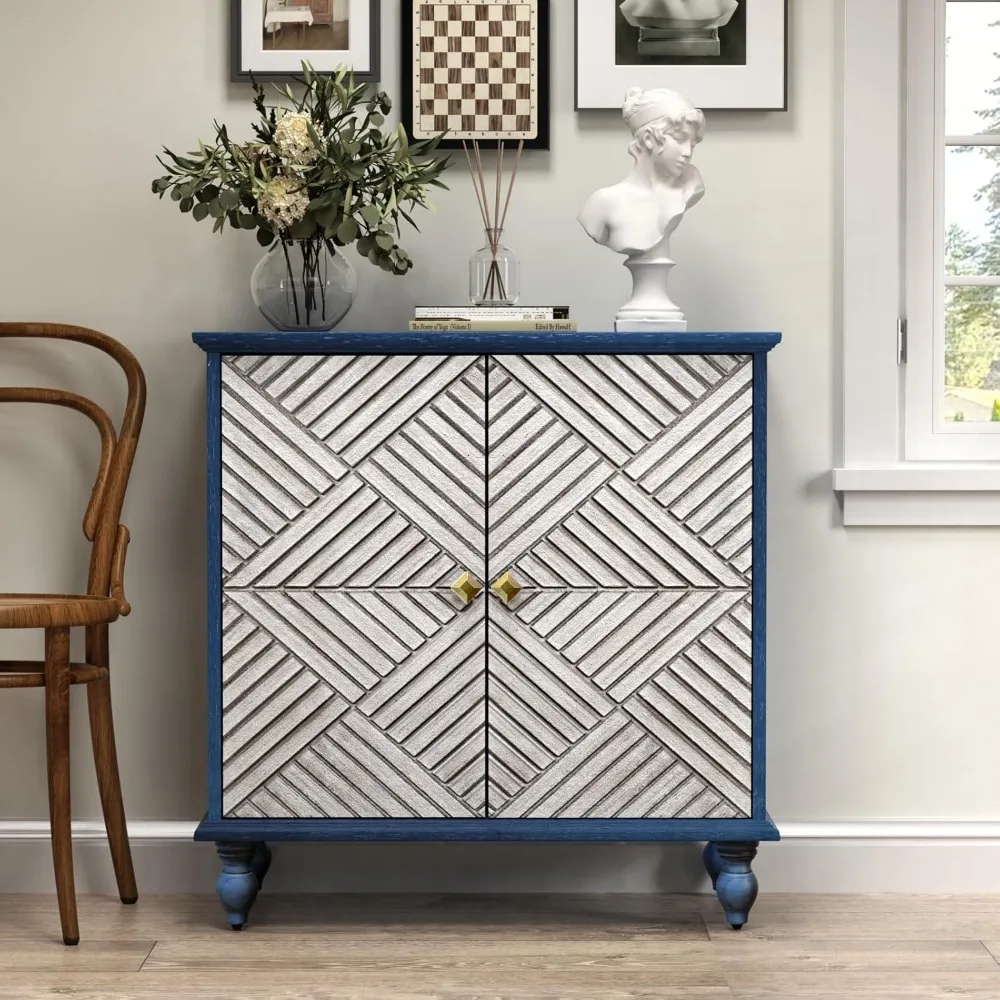 

Antique Wood Carved Accent Cabinet with 2 Doors, Rustic Sideboard Buffet Cabinet with Storage, Antique Credenza for Living