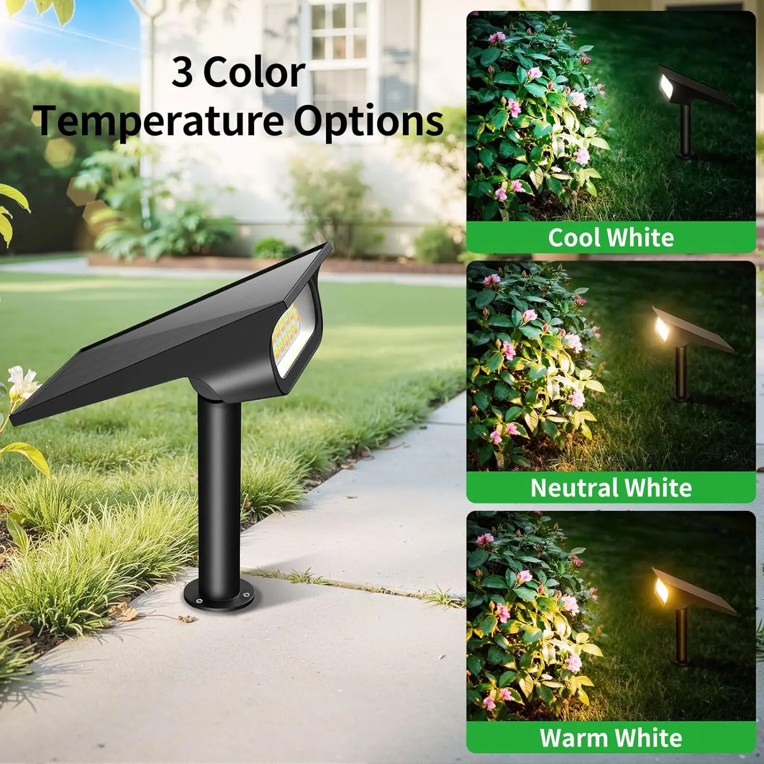 Intelamp Solar Spotlights 4000Mah 3 Color Modes Outdoor Solar Light Garden Lights for Landscape Pathway Yard Patio Garage Driveway Tree 5