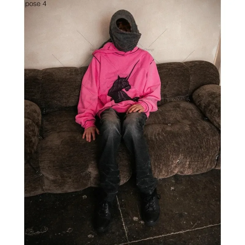 الرجعية المهر Y2K Harajuku نمط طباعة عادية فضفاض هوديي الرجال الشارع الأمريكي الهيب هوب موضة المتضخم البلوز النساء #3