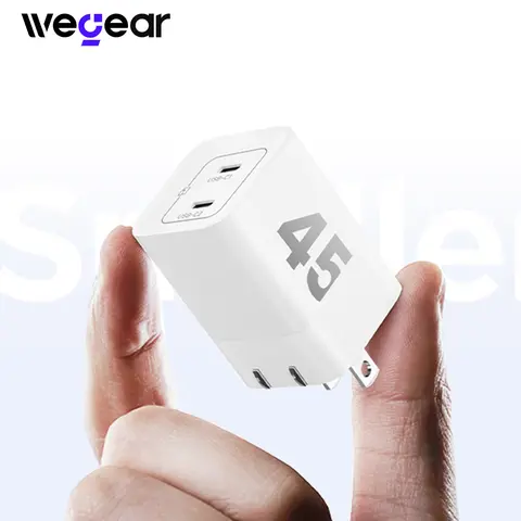 wegear 45W USB C Charger 2 Port PPS Compact Foldable GaN Charger for iPhone 17/16 iPad for Galaxy S25 S24 for Pixel 10/9