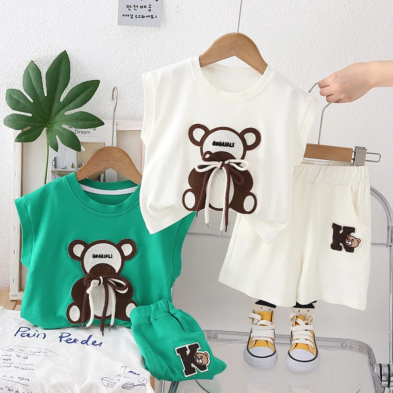 

Boys' summer outfit set 2025 new stylish children's cool and handsome vest sleeveless two-piece set for babies