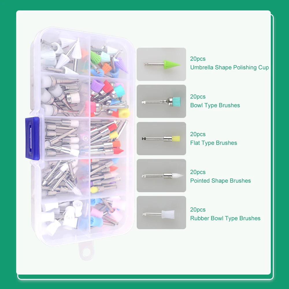 SYJH Dental 100Pcs/Box Disposable Tapered Thread Prophy Brushes Nylon Bristle Stain Removal Dentistry Teeth Cleaning Consumable