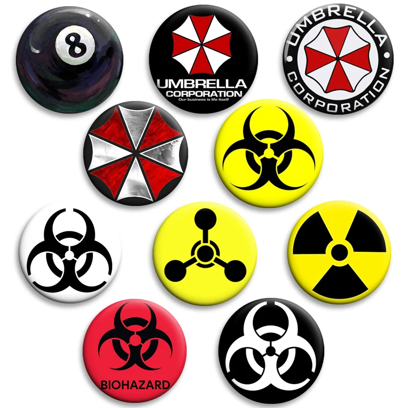 

50/32mm Umbrella Corporation Biohazard Nuclear Soft Button Pin Creative Badge Cartoon Brooch for Clothes Bag Hat Decoration Gift