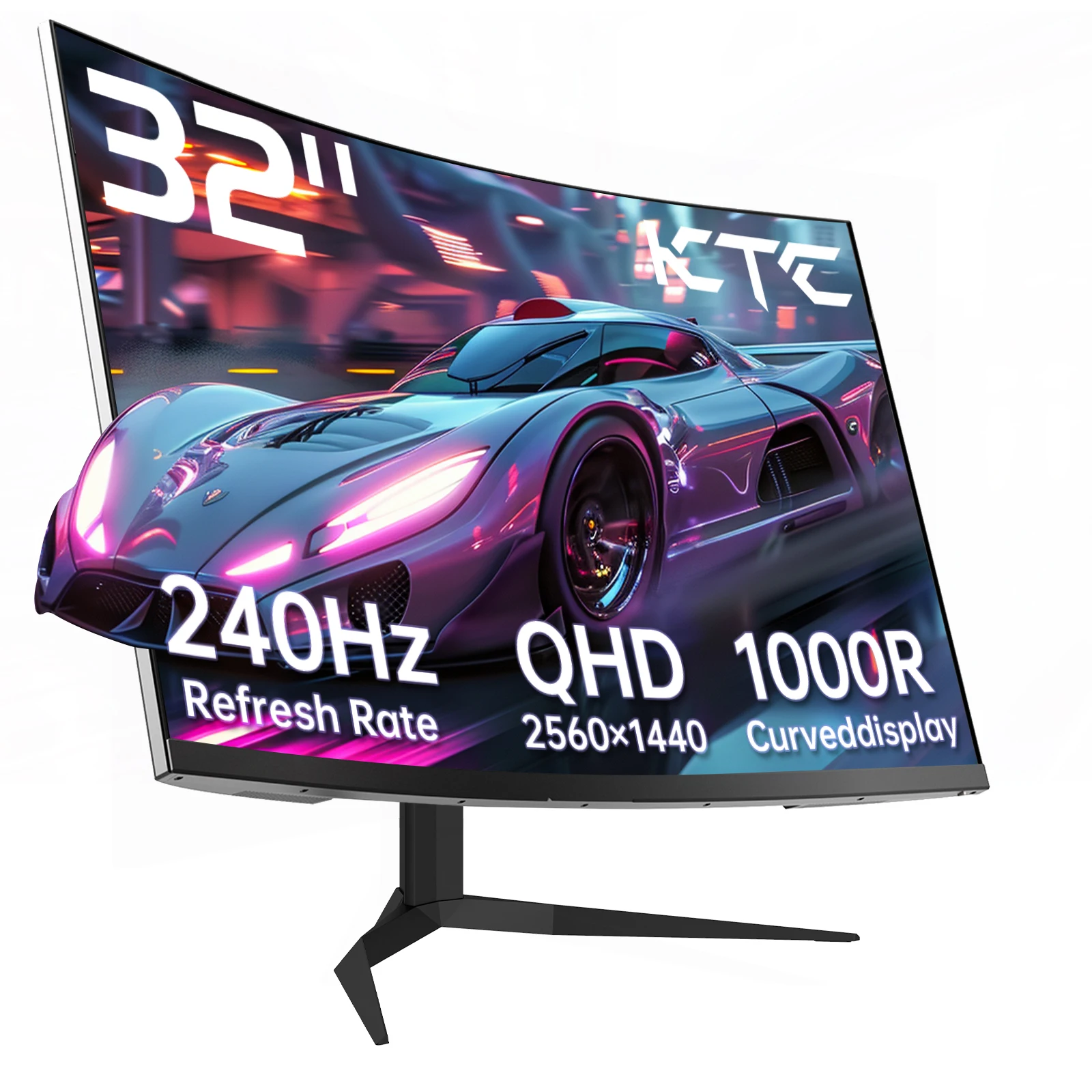 KTC 32 Zoll 240 Hz gebogener Gaming-Monitor, 1000R VA, QHD (2560 x 1440p), 4000:1-Kontrast, unterstützt FreeSync GSync, HDMI2.0 (144 Hz)/DP1.4