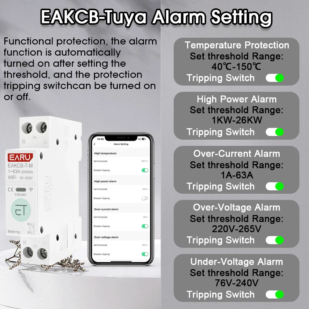 Tuya eWeLink WiFi Smart Circuit Breaker MCB 1P+N 63A Timer Relay kWh Voltage Current Meter Protector Voice Remote Control Switch image 6