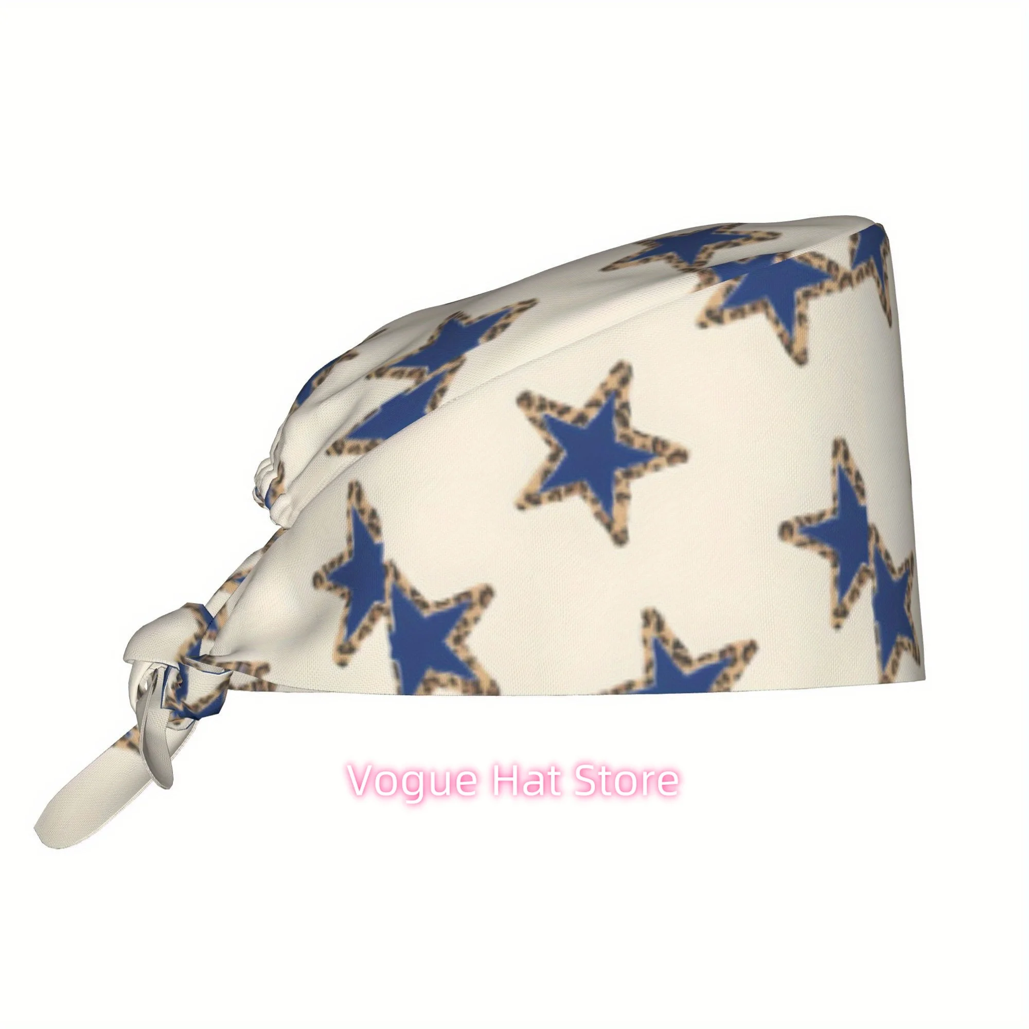 1pc Star Unisex Trendy Printed Work Cap - Lightweight Adjustable Skull Cap with Tie-Back for Nurses, Dustproof Chef & Cooking Ha