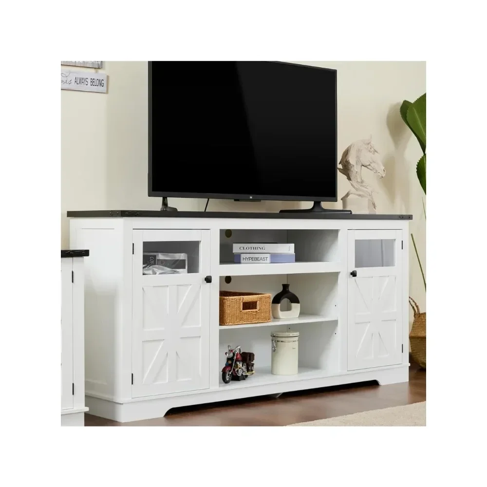 Soporte para TV de granja de 65", centro de entretenimiento rústico para televisores de 75 pulgadas, divisor ajustable, gabinete para consola multimedia, adecuado para