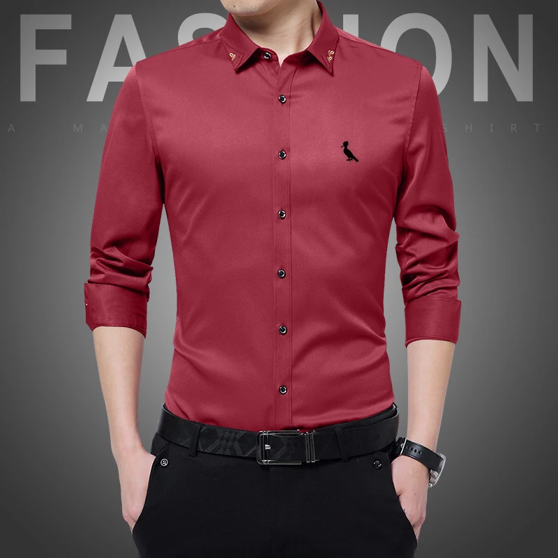 2022 New Autumn camisas Men\'s Business Casual Shirts Long Sleeve Shirts Fashion Embroidered Stretch Shirts Men\'s Brand Shirts