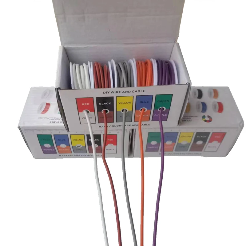

Термостойкий мягкий силиконовый провод 5 цветов в коробке 24/22AWG многожильный кабель Электрический медный провод из луженой меди
