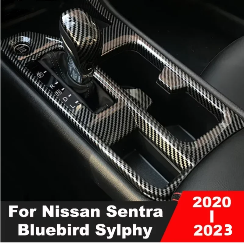 

X-T LHD Car Console Gear Shift Box Cover Trim For Nissan Sentra Bluebird Sylphy 2020 -2023 Carbon Interior Accessories
