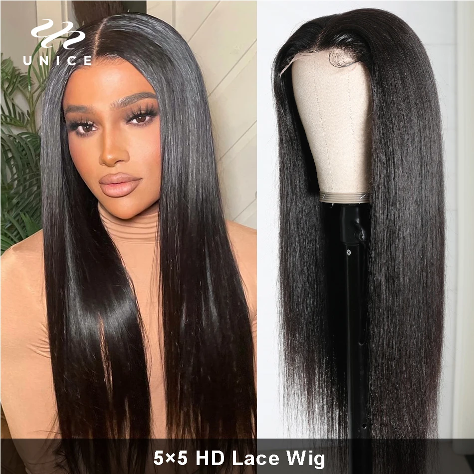 Unice Hair 200 Density Straight Human Hair Wigs 5x5 HD Lace Closure Wig 13X4 HD 13X6 HD Lace Frontal Wigs for Women