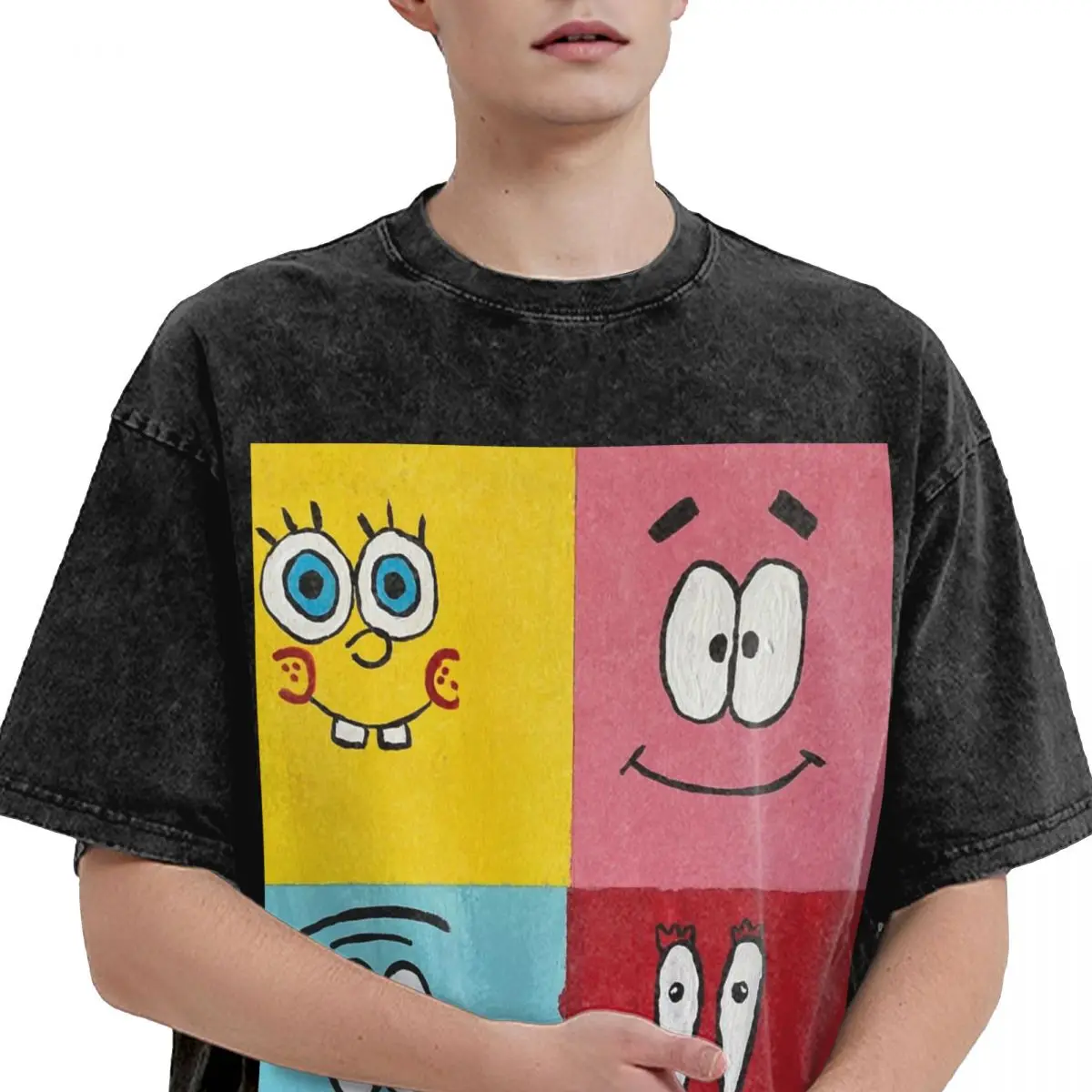 Oversized Washed T-Shirt Harajuku Spongebobed Sponge On The Run Baby Gary Cotton T-Shirts Trendy Cool Tshirt for Men Summer Tops