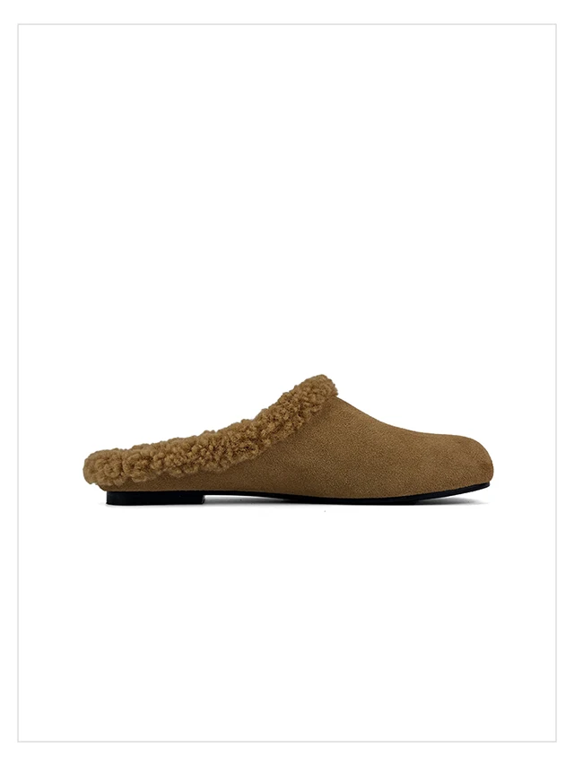 2027 Autumn Winter New Arrival Cow Suede Upper Warm Faux Shearling Lining Mango‑Toe Slip‑on Women's Home Mule Cotton Slippers