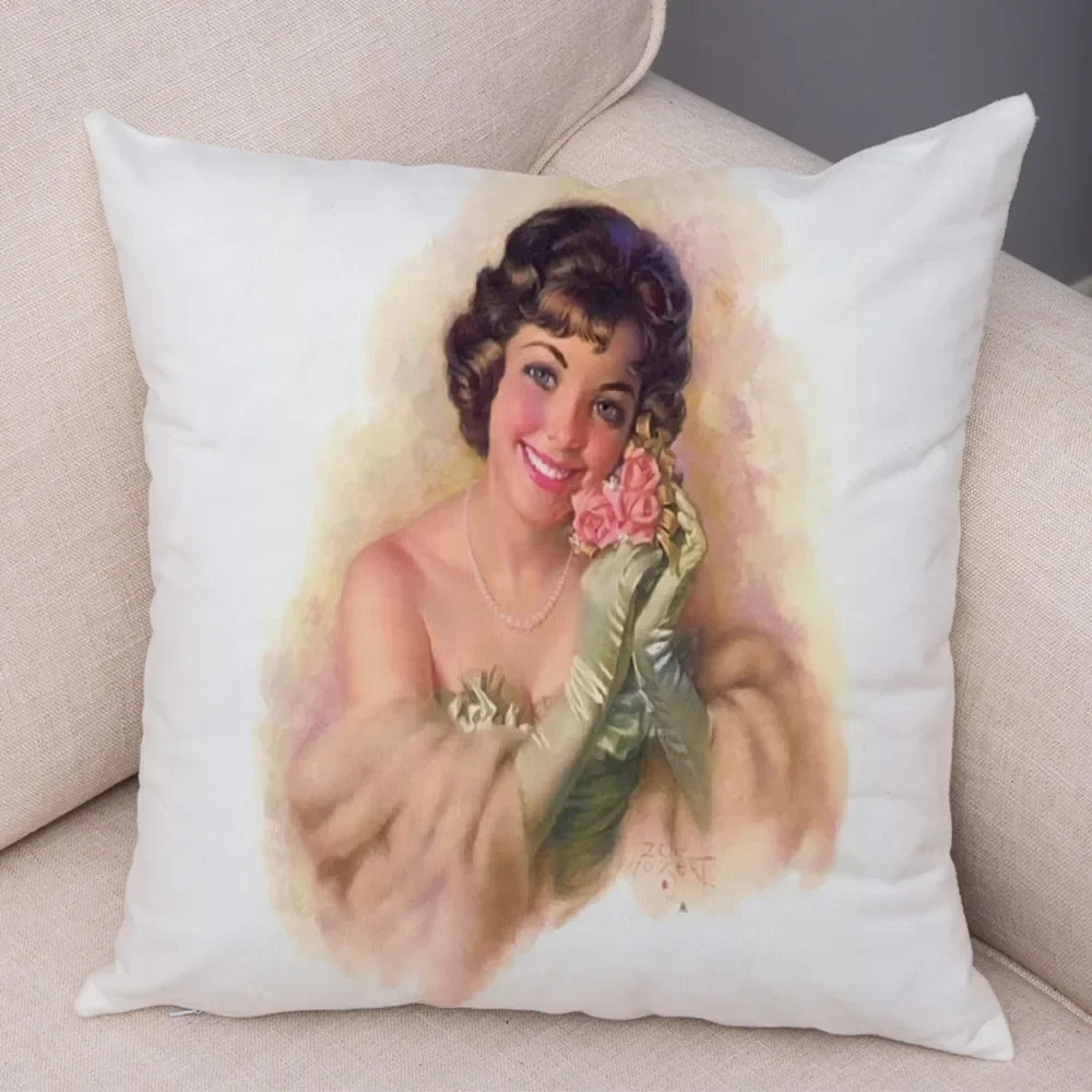 European Lady throw pillow cover with short plush print for living room sofa decoration cushion cover pillow covers decorative