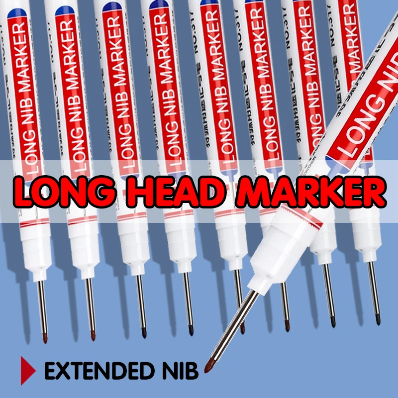 6Pcs/Set 20mm Long Nib Deep Hole Marker Pen Carpenter Marking Pen Metal Tile Woodworking Perforating Pens DIY Construction Tools