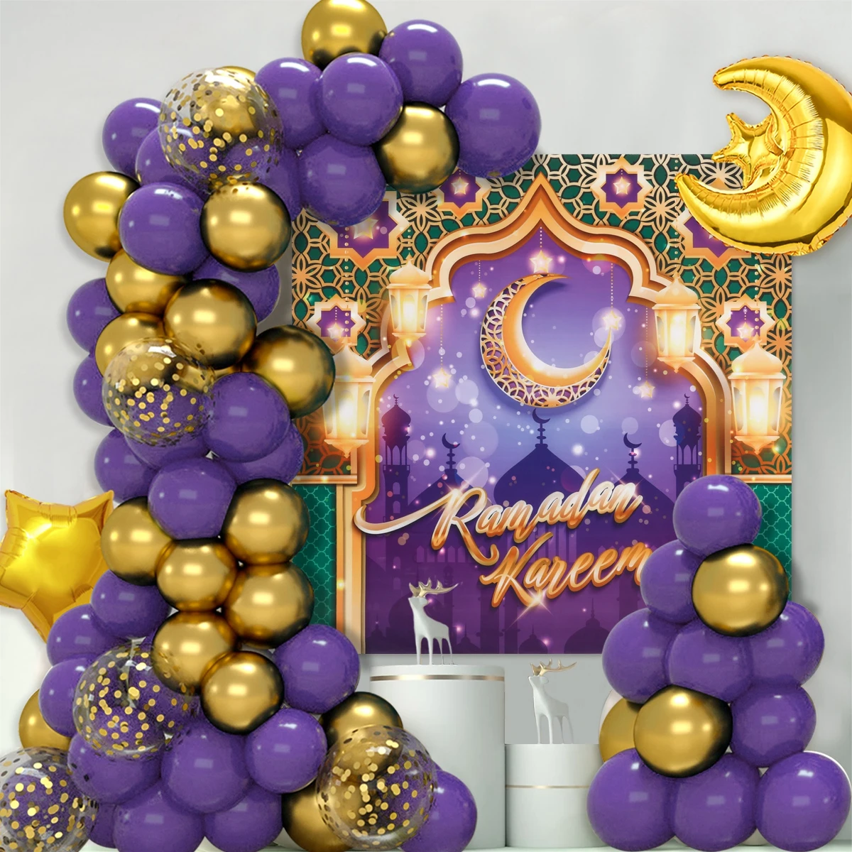 Eid Mubarak Background Balloon Set Ramadan Kareem Decoration Ramadan Mubarak Muslim Islamic Festival Party Supplies 2025