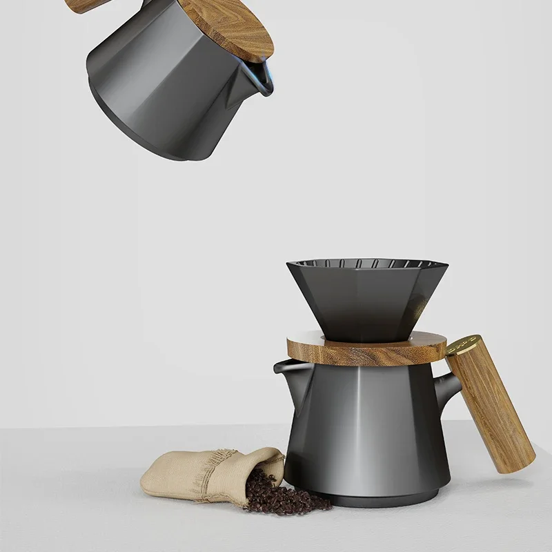 DHPO modern large capacity travel dripper portable pour over coffee maker set with wooden handle and lids for gift set