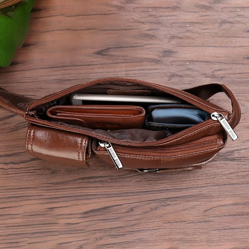 Men Genuine Leather Waist Fanny Pack Sling Chest Bags Pouch Travel Climb Cross Body Bags Natural Skin Male Hip Bum Belt Bags