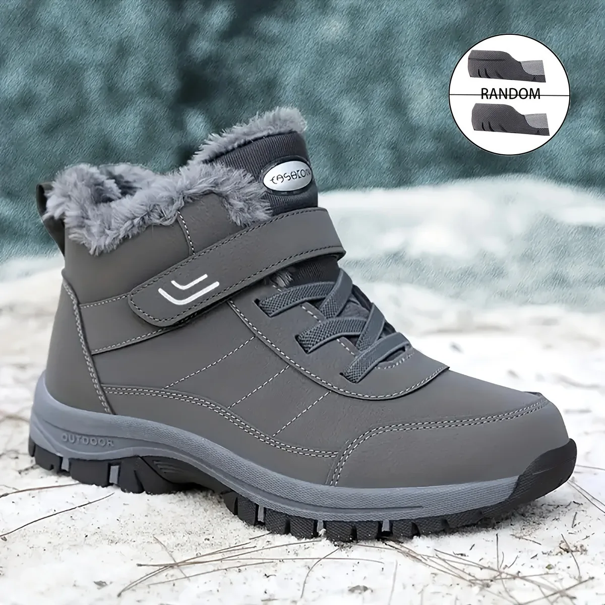 Damen-Knöchel-Winterstiefel aus PU, wasserabweisend, mit Plüschfutter, Klettverschluss, rutschfeste flache Sohle, warme Outdoor-Freizeitstiefel. – Detail 6