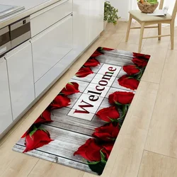 Wood Grain Flowers Kitchen Floor Mat Home Entrance Doormat Decoration Corridor Balcony Long Rugs Laundry Room Non-slip Mat