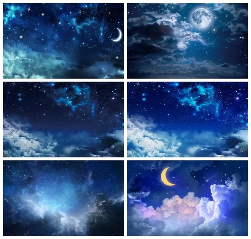 Laeacco Night Starry Sky Clouds Photography Backdrops Baby Shower Photo Backgrounds Newborn Photophone Child Portrait Photozone