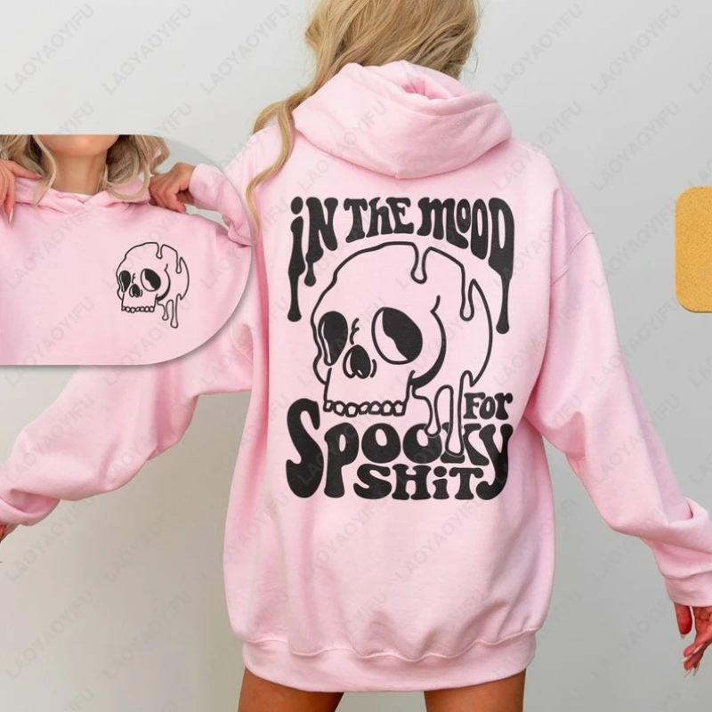 In The Mood for Spooky للجنسين هوديي العصرية هالوين الجمجمة الرجال النساء البلوز فيلم مخيف عاشق الموسم الرعب الشارع هوديي