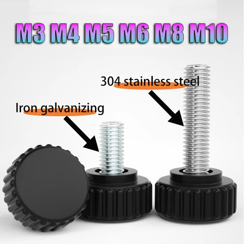 2-10 Uds M3 M4 M5 M6 M8 M10 304 mango de cabeza de plástico redondo de nailon moleteado tornillo de pulgar perno de baquelita tornillos de mano de baquelita negra