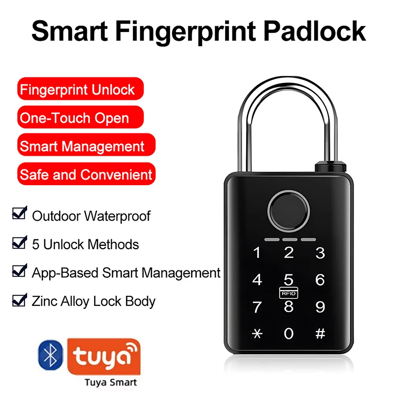 قفل Tuya المقاوم للماء بكلمة مرور، قفل إلكتروني ببصمة الإصبع، بدون مفتاح، قفل عالي التحمل لمرآب مستودع المنزل المنزلي #1