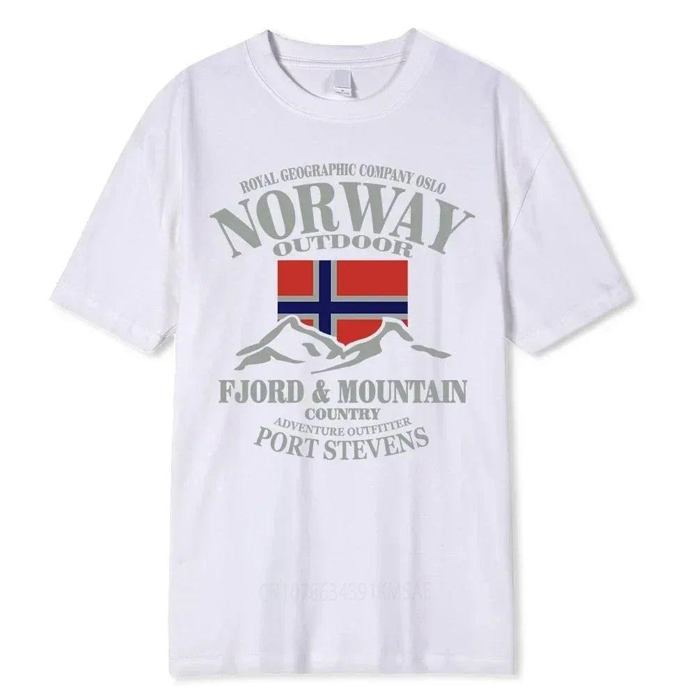 Men's Cotton Crew Neck T-shirt Funny Short Sleeve Shirt, Norway Flag Fjord Mountain Crazy Hip Hop Oversized T-shirt Men Clothing