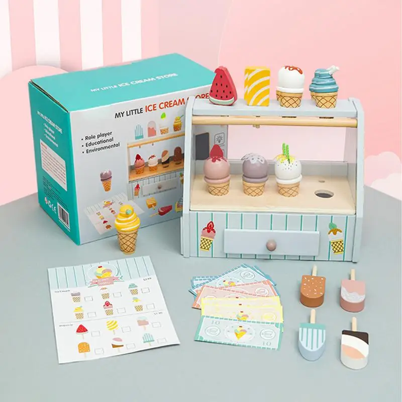 Toy Ice Cream Set Wooden Ice Cream Counter Sale Toy Ice Cream Shop Toy Simulation Ice Cream Toy Set Kids Ice Cream Playset For