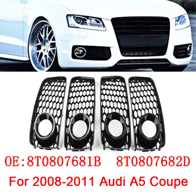

2pcs ABS Black Car Front Bumper Fog Light Cover Lower Bezels Grille for Audi A5 Coupe 2008-2012 8T0807682D 8T0807681B