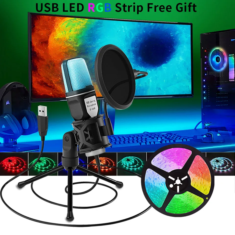 Yanmai USB Microphone RGB Condensador Wire Gaming Mic for Podcast Recording Studio Streaming Laptop Desktop PC