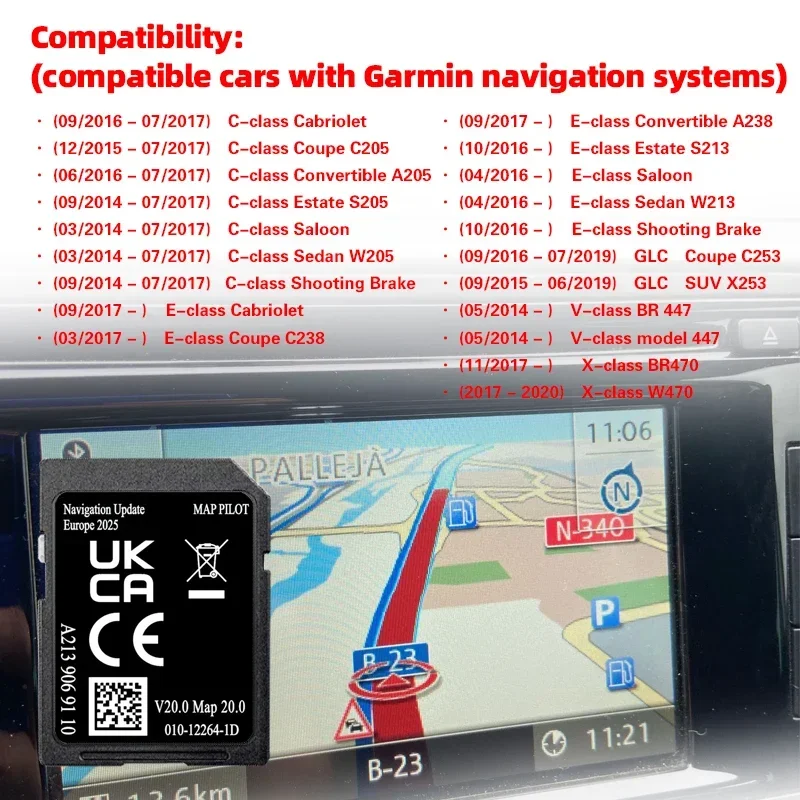 

A2139069110 V20 Suitable for Mercedes GLC C E V X-class Car Sat Nav GPS Update 2025 Map Europe SD Card