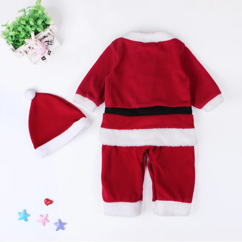 Children\'s Christmas jumpsuit Santa Claus performance costume romper with hood two-piece suit